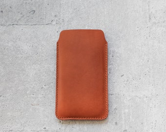 Tan Caramel iPhone Handmade genuine leather sleeve pouch case