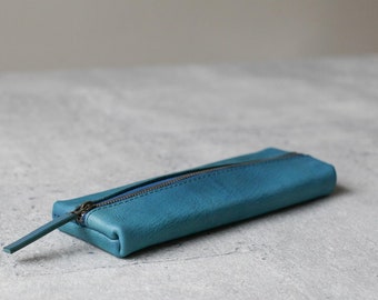 Turquoise classy leather pencil case/zipper pen Pouch