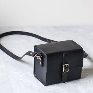 Classy handstitched black leather camera case