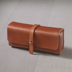 Cassa a matita vintage in pelle conciata al vegetale marrone / custodia per penna / custodia per occhiali da sole