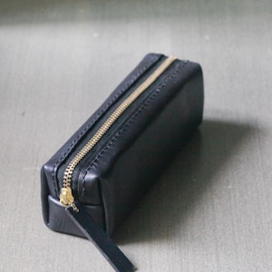 Astuccio per matite in pelle di classe nera / custodia per penna con cerniera