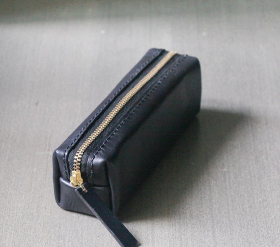 Leather Pencil Case - Handcrafted Premium Zippered Pen Pouch (Black)