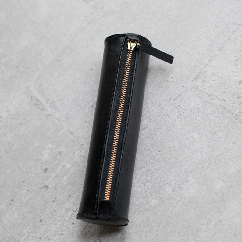 Black Handmade Cylinder Leather Pencil Case/pen Pouch Etsy
