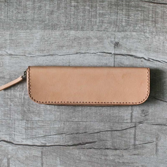 Leather Pencil Case Roll - Nature Nude
