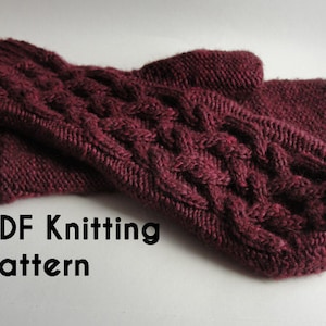 PDF Knitting Pattern: Morgandy Mittens, cabled mittens in sport/DK weight yarn