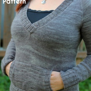 PDF Knitting Pattern: Marais, casual pullover in sport weight yarn with deep v-neck and pocket