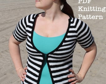 PDF Knitting Pattern: Hipster Stripe, graphic striped cardigan perfect for beginner sweater knitters