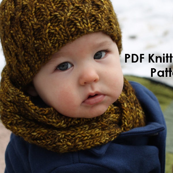 PDF Knitting Pattern: Aureate Scarf, Bulky Cabled Neckwarmer for Babies, Toddlers, and Children