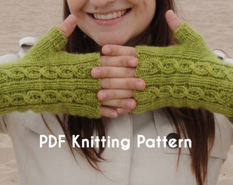 PDF Download: Give 'Em the Slip Mitts, fingerless mitts in worsted-weight yarn with faux cables