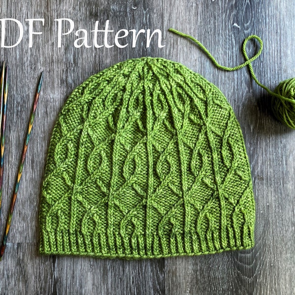 PDF Knitting Pattern: Iola Cabled Hat with Twisted Stitches in DK weight