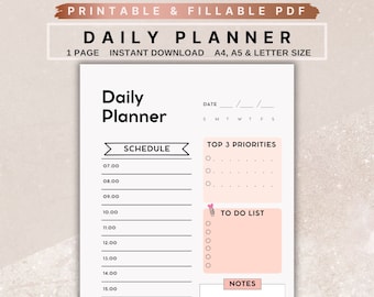 Planejador diário de hora para impressão, listas de tarefas editáveis, rastreador de tarefas, cronograma de bloqueio de tempo por hora, planejador de trabalho diário em PDF