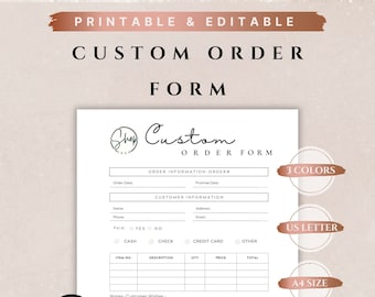 Modelo de formulário de pedido do cliente, formulário de pedido de compra Canva, formulário de solicitação de pedido editável, formulário de pedido de item personalizado Etsy Shop Craft Business Pdf