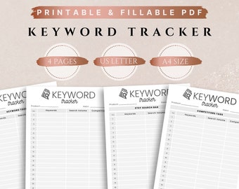 Lista de palavras-chave do Etsy para imprimir, modelo minimalista e preenchível para rastreamento de palavras-chave, planejador de anúncios do Etsy para pequenas empresas, PDF para download instantâneo