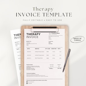 Modello di fattura per terapia / Modello Canva modificabile per studi privati e professionisti del benessere / Modulo aziendale stampabile
