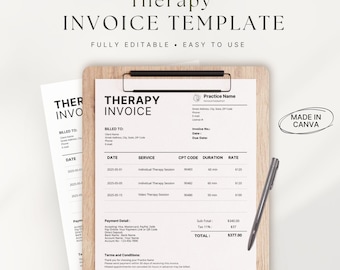 Invoice Template for Therapy | Editable Canva Template for Private Practice & Wellness Professionals | Printable Business Form