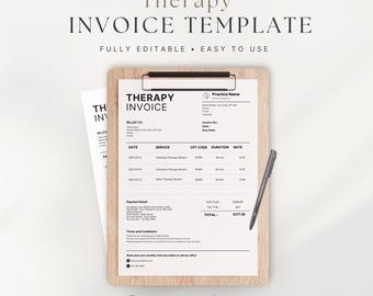 Modelo de fatura para terapia | Modelo editável do Canva para consultórios particulares e profissionais de bem-estar | Formulário comercial para impressão
