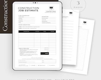 Modelo de Orçamento para Obras | Formulário editável em Canva e PDF preenchível (tamanhos Carta e A4)