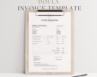 Modelo de fatura para doulas, modelo editável no Canva para doulas de parto e pós-parto, formulário de cobrança minimalista, download instantâneo.