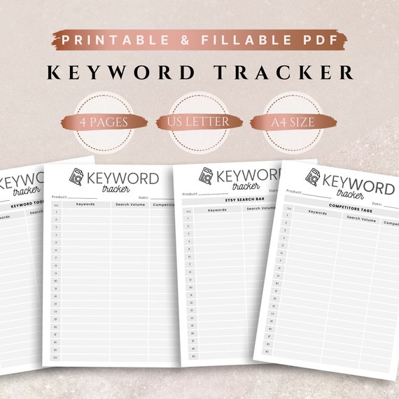 Printable Etsy Keyword List, Fillable Minimalist Keyword Tracker Template, Small Business Etsy Listing Planner, Instant Download PDF