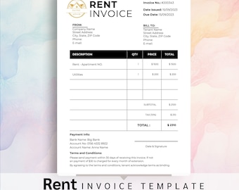 Modelo de fatura de aluguel editável e imprimível em branco para pequenas empresas no Canva. Fatura minimalista e fácil de personalizar.