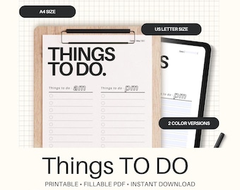 Things To Do List Printable, Fillable PDF, Daily Task Tracker, Work Daily Planner