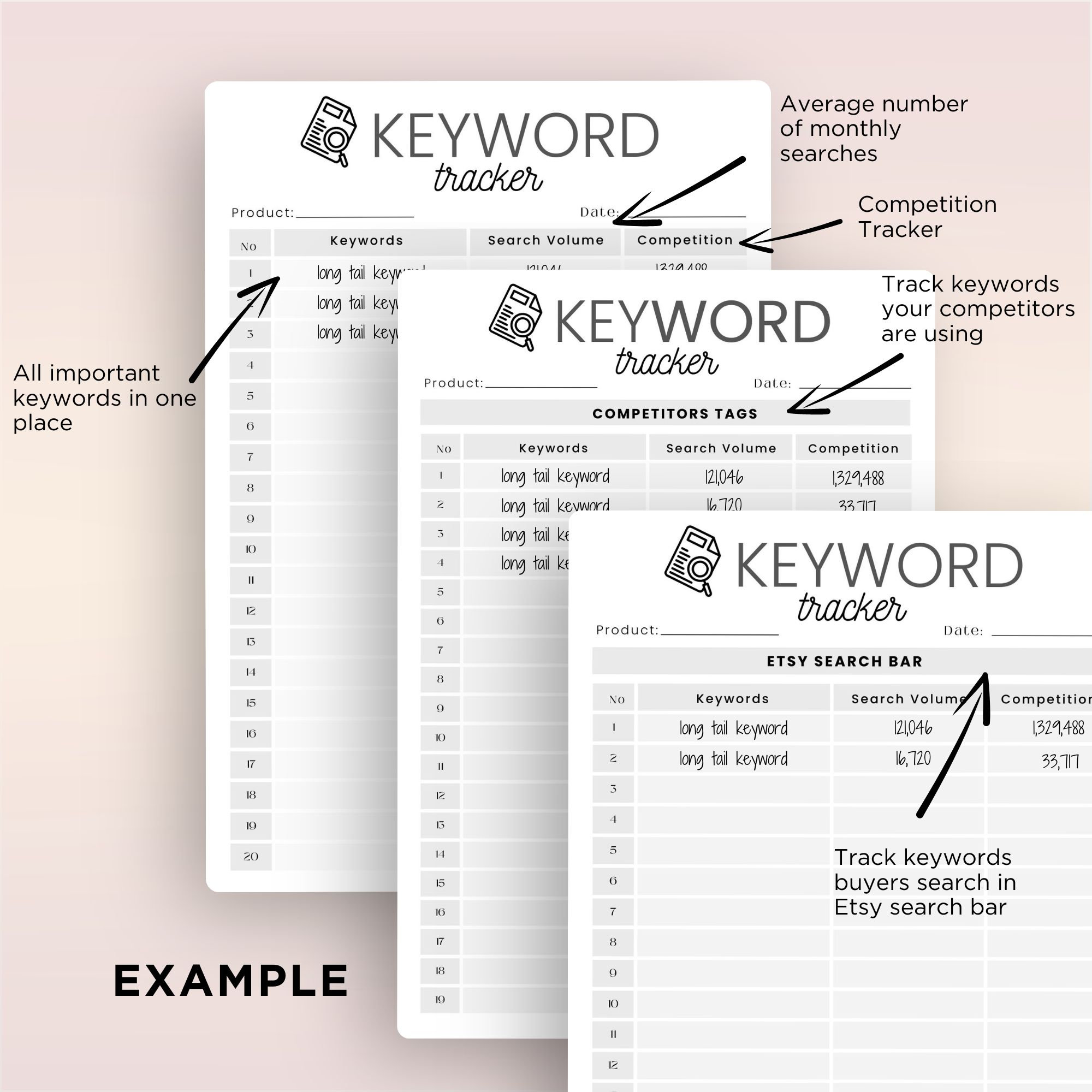 Printable Etsy Keyword List, Fillable Minimalist Keyword Tracker ...