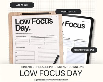 To Do List Printable, Fillable PDF Focus Planner, Daily Work Task Tracker Template
