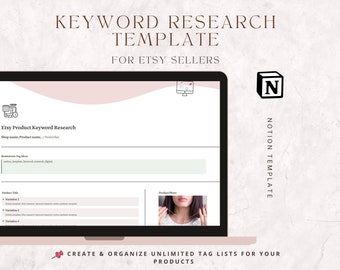 Modelo de noção de planejador digital, ferramenta de pesquisa de palavras-chave para lista de produtos Etsy, ideal para vendedores on-line, presente perfeito para empreendedores