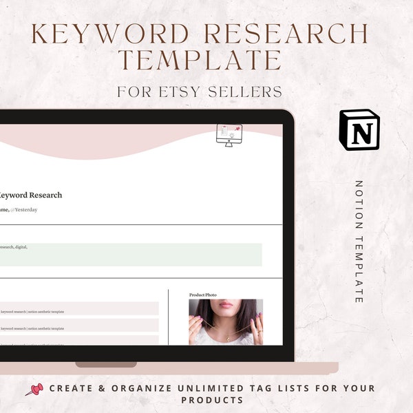 Digital Planner Notion Template, Keyword Research Tool for Etsy Product Listing, Ideal for Online Sellers, Perfect Entrepreneur Gift