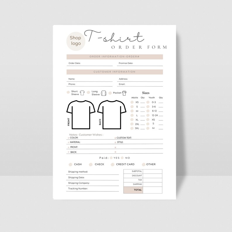 Tshirt Order Form Canva Template, Simple Custom Shirt Order Forms ...