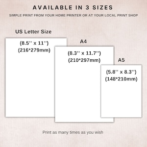 K&ouml;nnte beinhalten: Druckbarer Entwurf in drei Gr&ouml;&szlig;en verf&uuml;gbar: US Letter (8,5 Zoll x 11 Zoll), A4 (8,3 Zoll x 11,7 Zoll) und A5 (5,8 Zoll x 8,3 Zoll).
