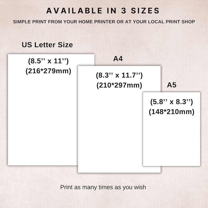 K&ouml;nnte beinhalten: Druckbarer Entwurf in drei Gr&ouml;&szlig;en verf&uuml;gbar: US Letter (8,5 Zoll x 11 Zoll), A4 (8,3 Zoll x 11,7 Zoll) und A5 (5,8 Zoll x 8,3 Zoll).
