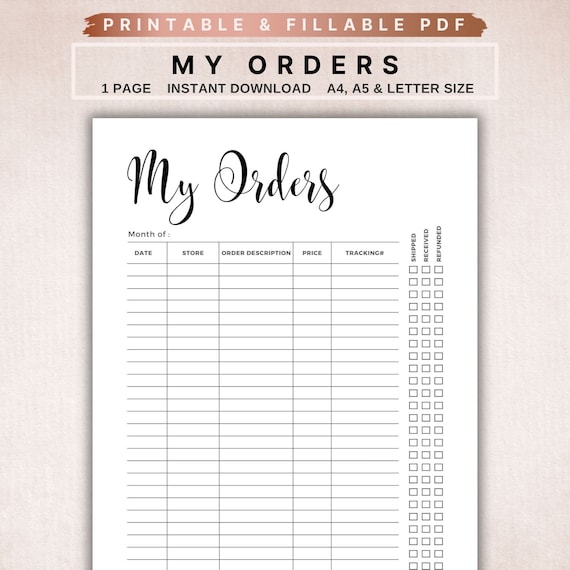 My Orders History Template, Purchase Order Tracker, Track My Order Purchased 2024, Letter A4 A5 Planner Insert, Order Planner Printable PDF