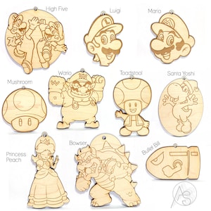 Super Mario Brothers Ornaments Set | Mario, Luigi, Princess Peach, Toadstool, Santa Yoshi, Wario, Mushroom, Bowser, Nintendo Ornaments