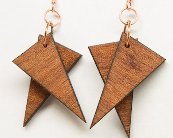 Simple Triangle Dangle Earrings - Handmade from mahogany