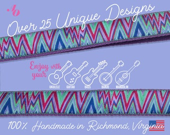 Zig Zag Strap for Ukulele, Mandolin, Banjo, Bass, Guitar Strap, Uke Strap | 1" Wide x 28-44" Long | Handmade Just for You | Atlas & Olive