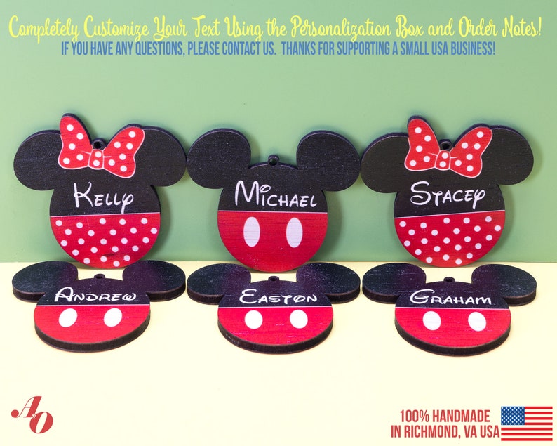 Personalized Mickey Mouse Ornaments Minnie Mouse Ornaments Custom Disney Ornament Decorations for Christmas, Hanukkah Disney Memories image 2