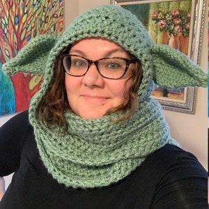 PATTERN Green Alien Hooded Scarf Revised, 2023 image 1