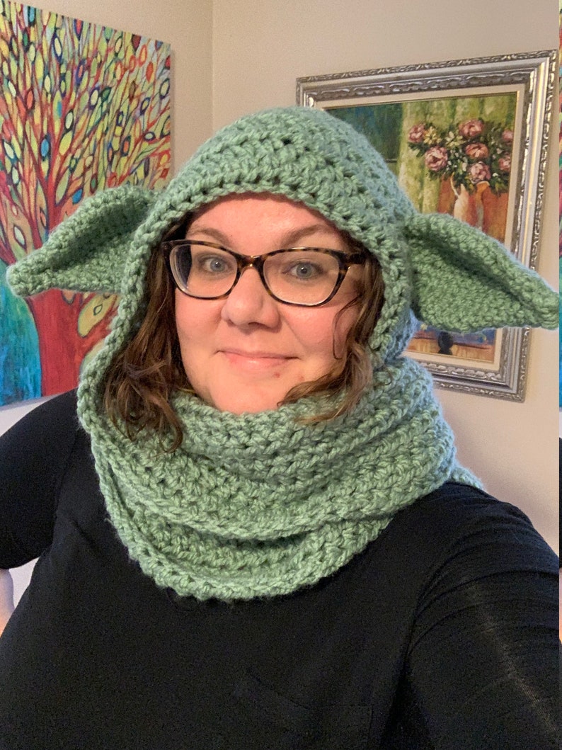 PATTERN Green Alien Hooded Scarf Revised, 2023 image 1