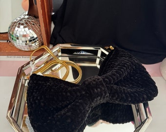 Black Velvet Crochet Bow Bag