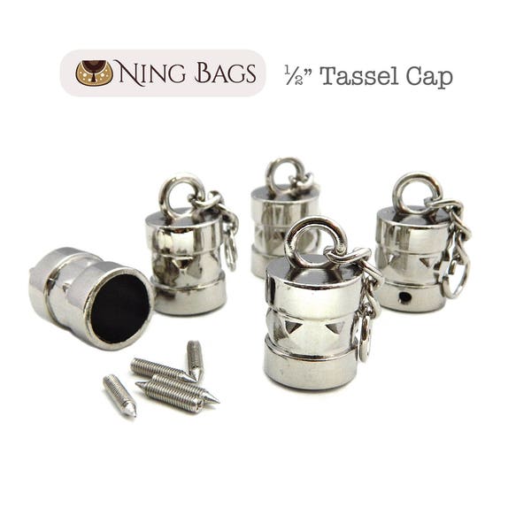 Set of 5 // Tassel Cap, Handbag Accessory,  Hanging Tassel Cap for Bags, Purses, Totes / Bag Hardware in Nickel Finish