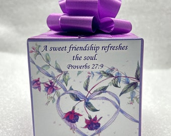 Inspirational for a Friend… Purple Floral Music box wrapped as a gift