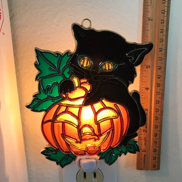 Black kitty with pumpkin Night Light