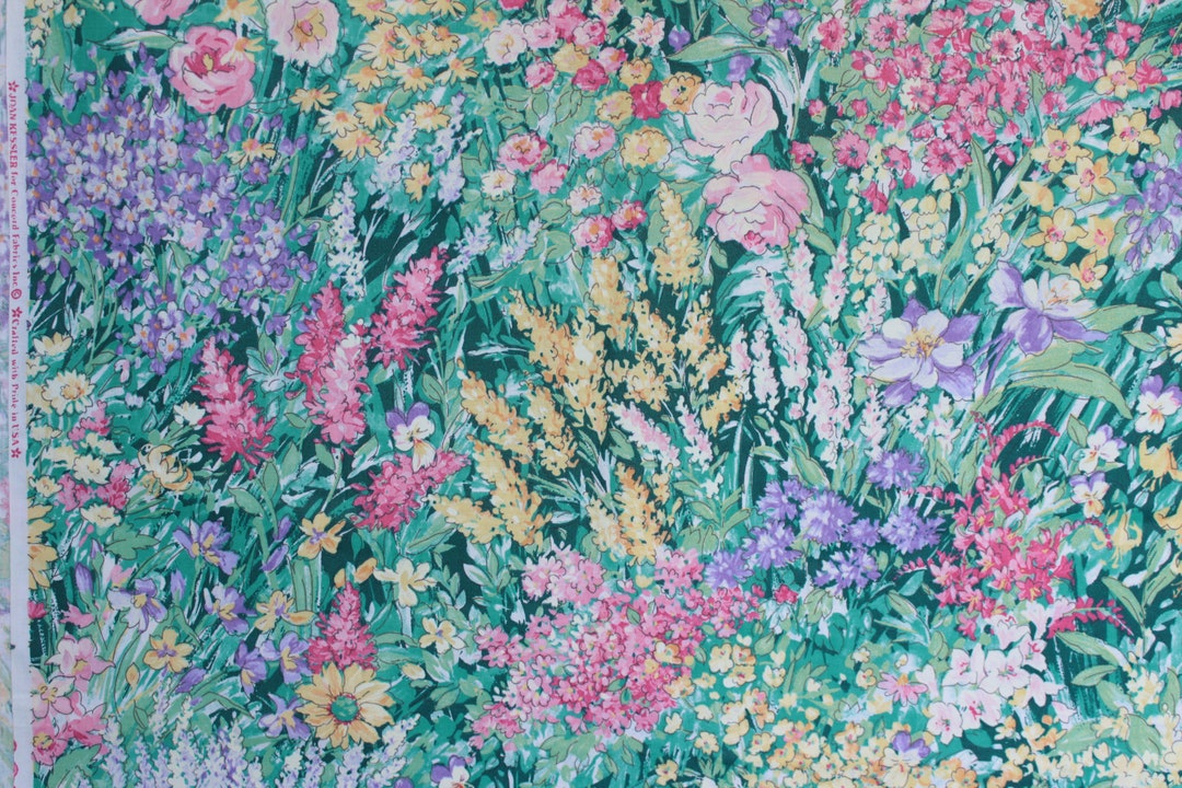 Joan Kessler Concord Fabrics Floral Wildflowers Teal Green Etsy
