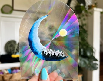 Nature on the Moon Suncatcher | Window Decal | Sun | Rainbow Maker