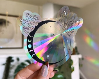 Crystal Moon Suncatcher | Window Decal | Rainbow Maker | Prism | Moon Phase | Constellation