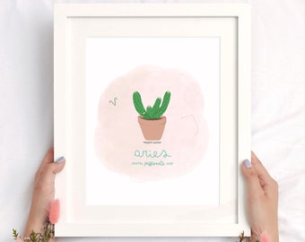 Aries - Zodiac Signs as Houseplants | Astrology | Plant Lady | Watercolor | Star Sign