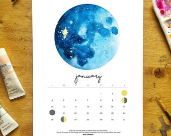 2026 Moon Calendar | Watercolor | Moon Phases | Moon Calendar | Lunar Cycles | Crystals | 2026 Calendar | Wall Calendar