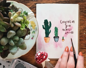 Congrats on Your Newest Sprout | Greeting Card | Watercolor | New Baby | Baby Shower