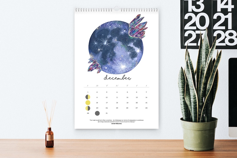 2024 Moon Calendar Watercolor Moon Phases Moon Calendar Lunar Cycles Crystals 2024 Calendar Wall Calendar image 7